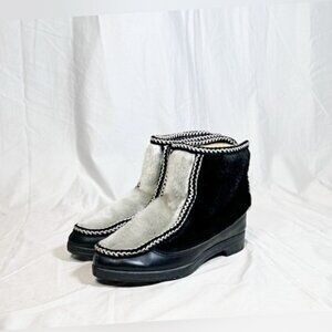 Vintage Snowland Black Silver Faux Fur Wool Lined Snow Booties Winter Boots~5~